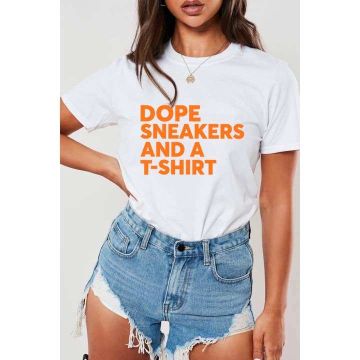 Nobrand - Wholesale Screen Printed T-Shirt - Women's - DOPE SNEAKERS & T SHIRT WOMEN TEE - Double-Needle Stitch