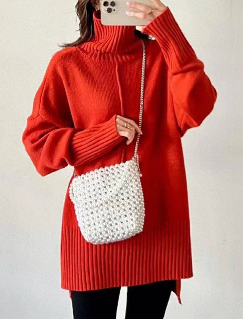 Masyal – Großhandel Tunika-Pullover – Damen – Grobstrick-Pullover mit hohem Kragen und Oversize-Passform8