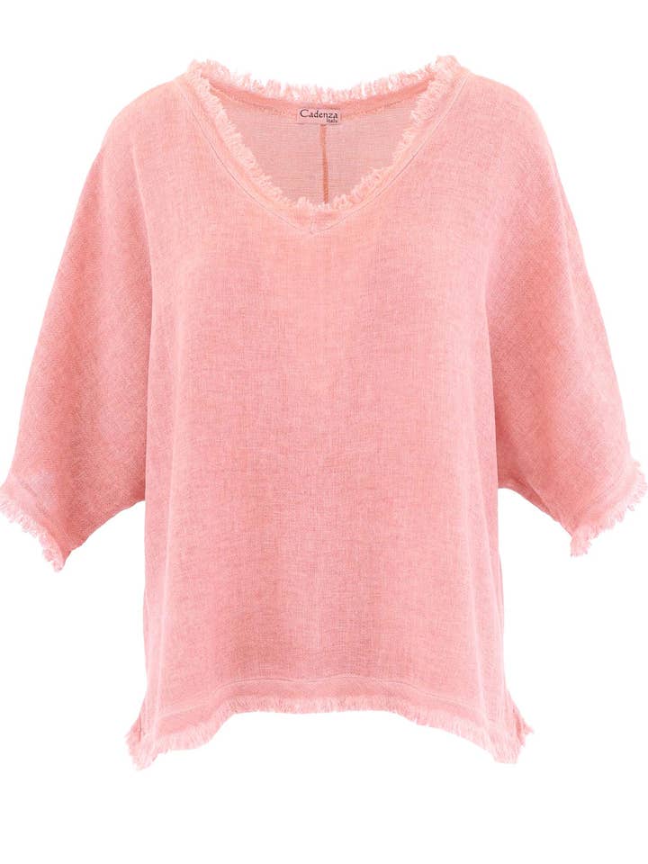 Linne- och bomullsblustunika med volang för wholesale av Cadenza Italy Ltd