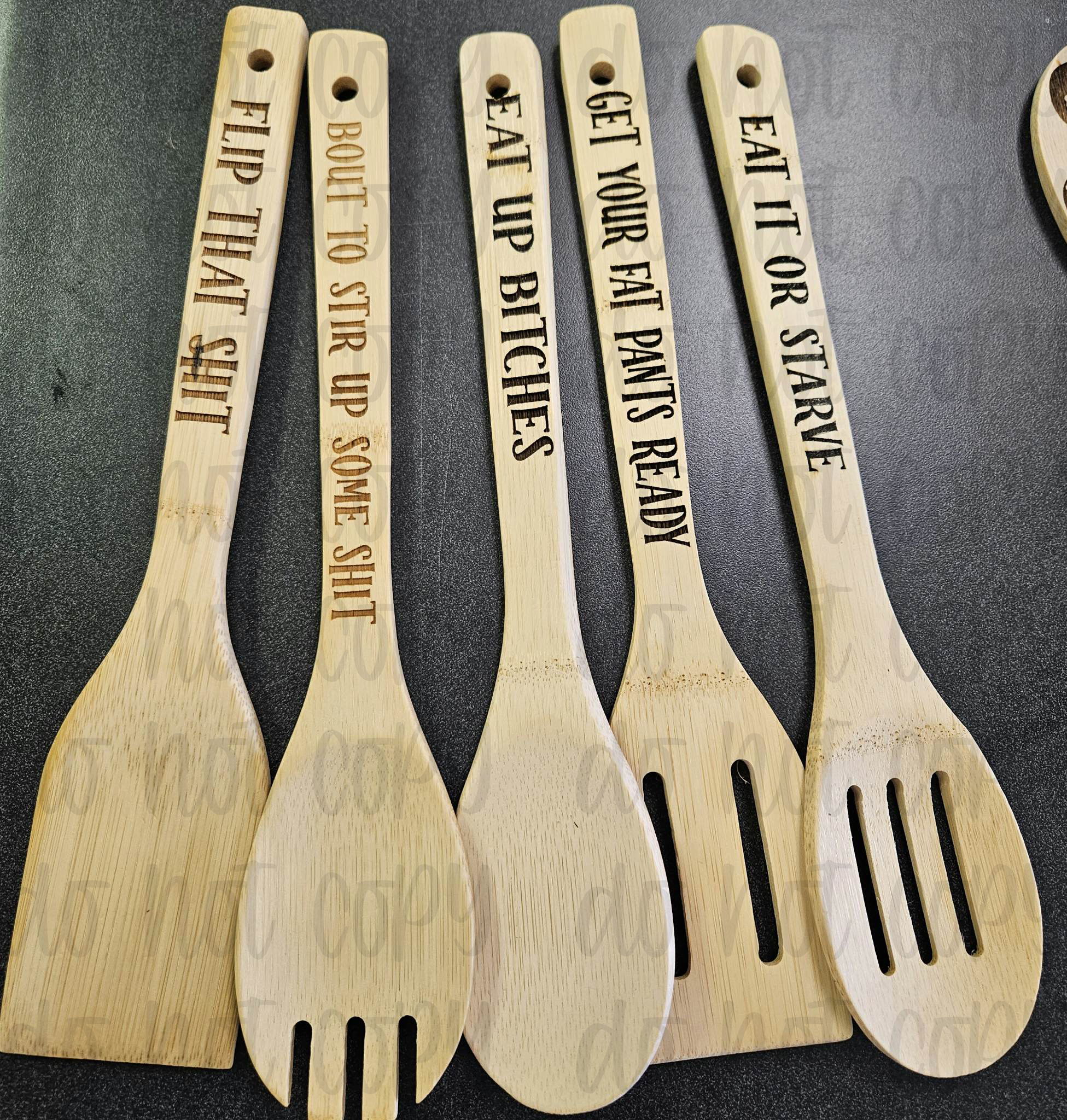 Hot Mess Apparel - Wholesale Kitchen Utensil Set - Snarky Sassy Wooden Utensil Set0