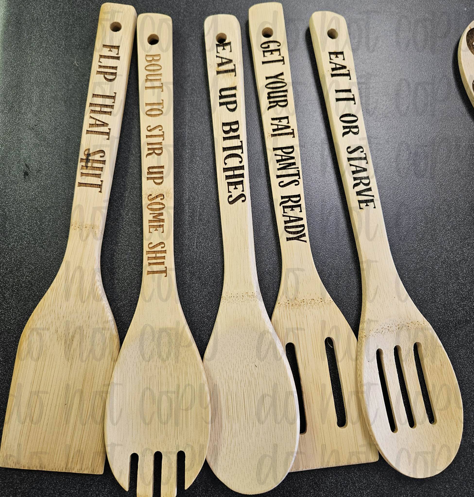 Hot Mess Apparel - Wholesale Kitchen Utensil Set - Snarky Sassy Wooden Utensil Set