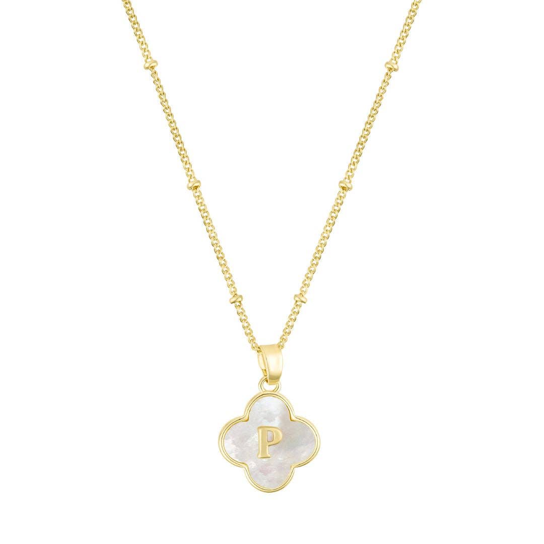 Adornia - Wholesale Pendant/Charm Necklace - 14k Gold Plated Mother-of-Pearl Initial Clover Necklace17