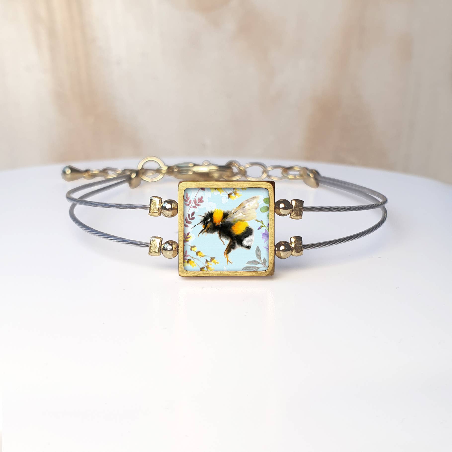 Noa Jewellery - Wholesale Charm/Dangle Bracelet - Framed Square Ceramic Bracelet, Gold Plated Stainless Steel9