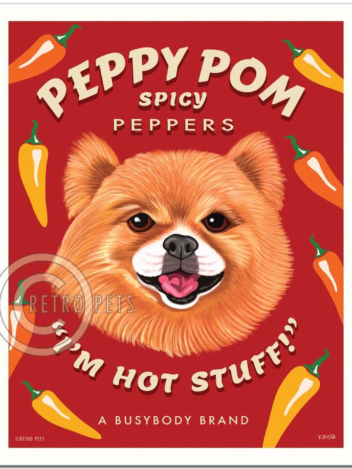HP-143 8x10 Imprimé Poméranien « Peppy Pem Piments » pour la vente par Retro Pets