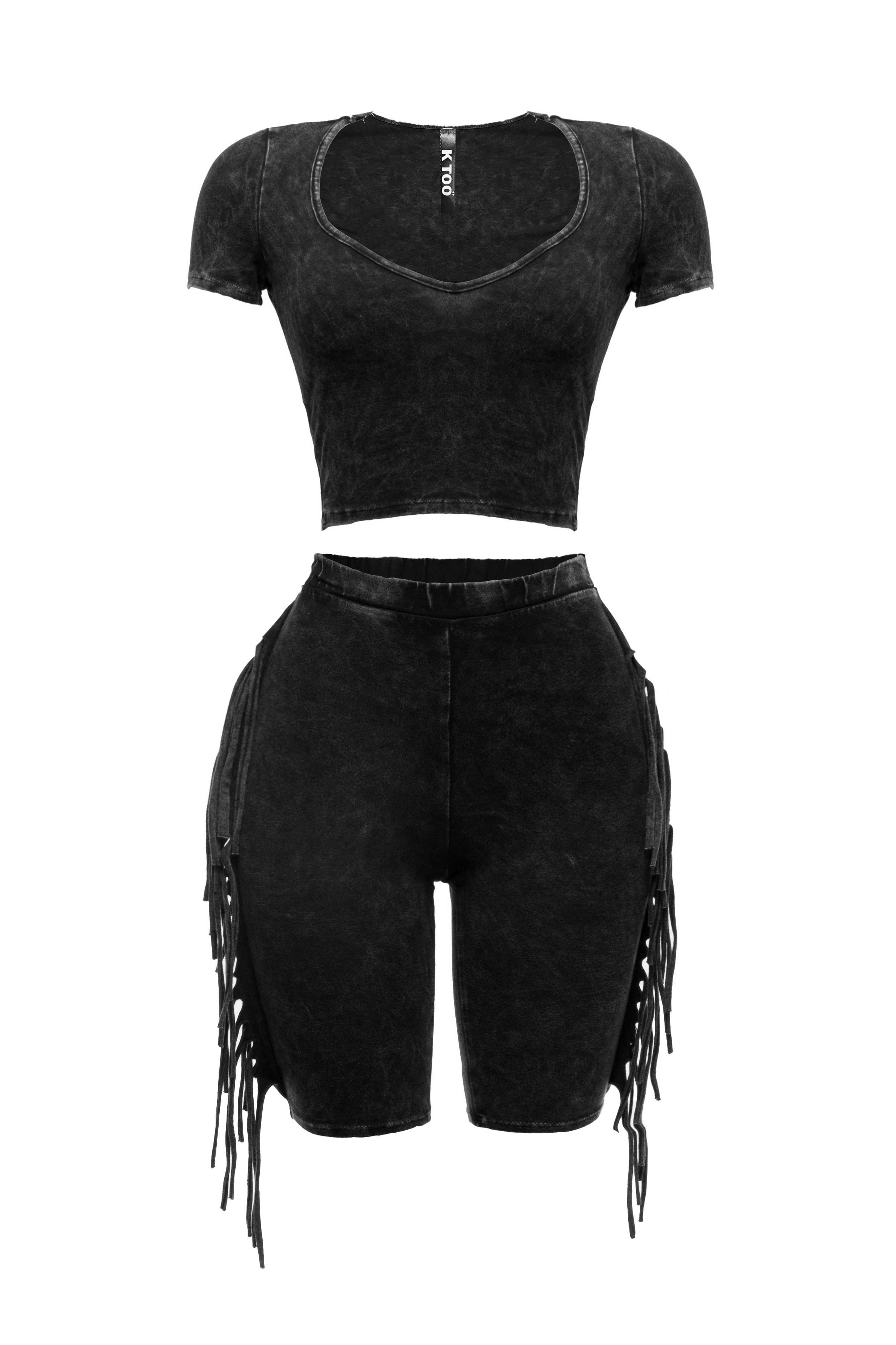 K Too - Wholesale Top & Pant Set (NOT Loungewear) - Women's - Mineral washed fringe biker set4