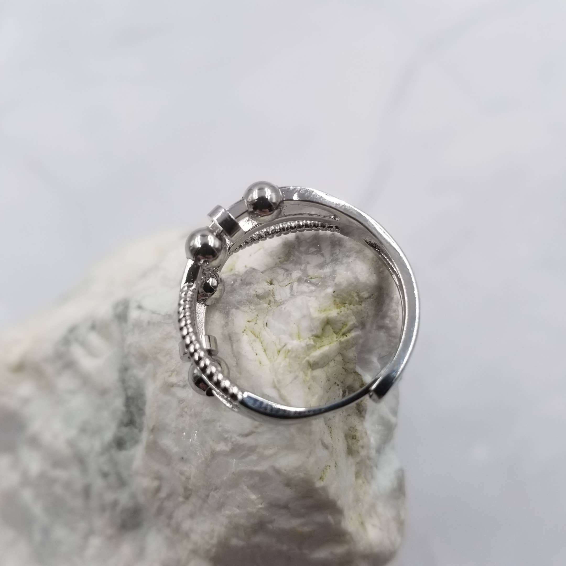 The Pretty Jewellery - Wholesale Band/Stacked Ring - Silver Beads Adjustable Anxiety Ring1