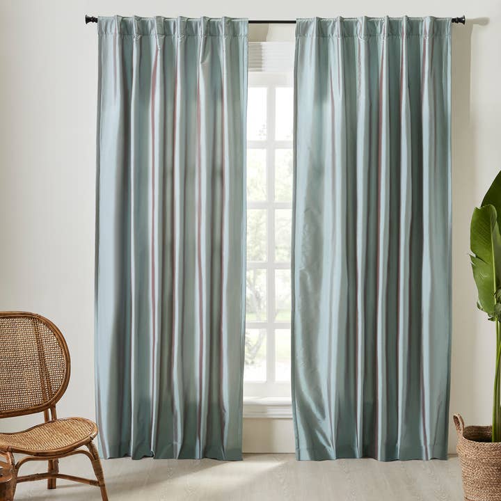 Valencia Solid Faux Silk Taffeta Curtain, Smoky Blue for wholesale on Faire0
