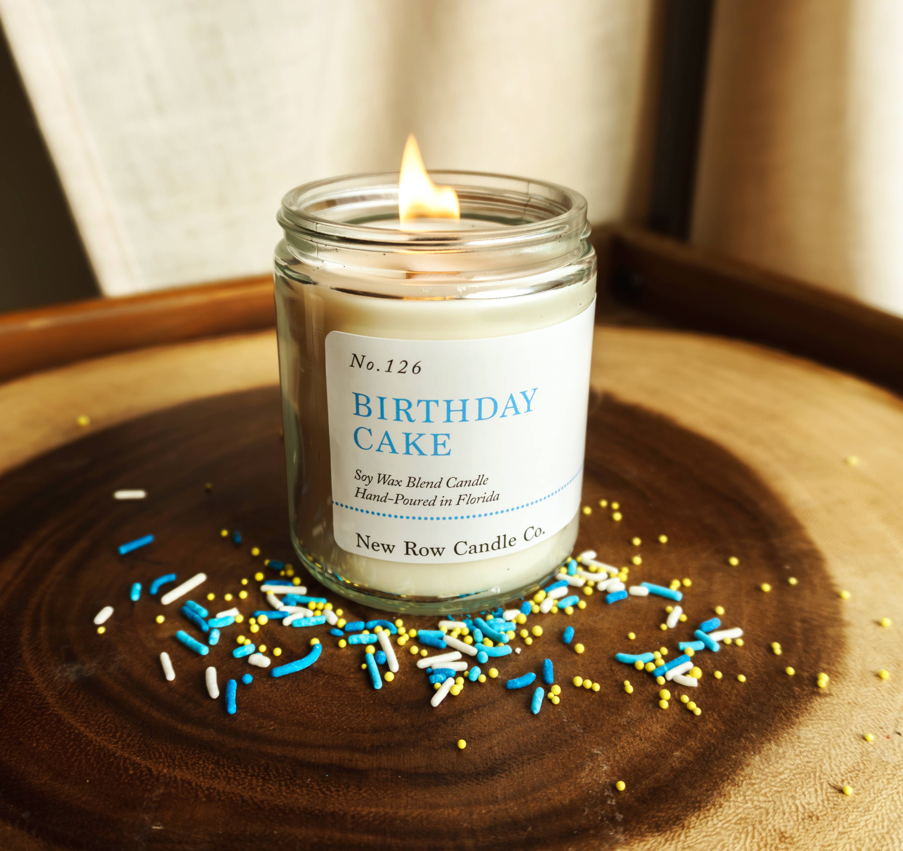 New Row Candle Co. - Wholesale Jar/Filled Candle - Birthday Cake Wood Wick Farmhouse Candle