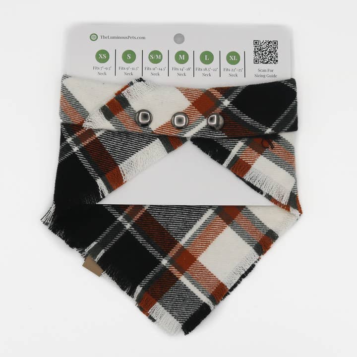 The Luminous Pets - Wholesale Pet Bandana - Dog - Rustic Autumn Plaid Bandana | Cat & Dog Bandana | Snap-On