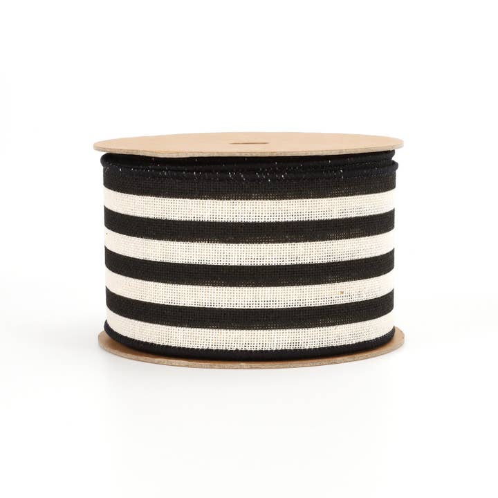 LA Ribbons Wholesale - Wholesale Ribbon – Gift wrapping - 2 1/2" Wired Ribbon | "Striped" Black/White | 10 Yard Roll
1