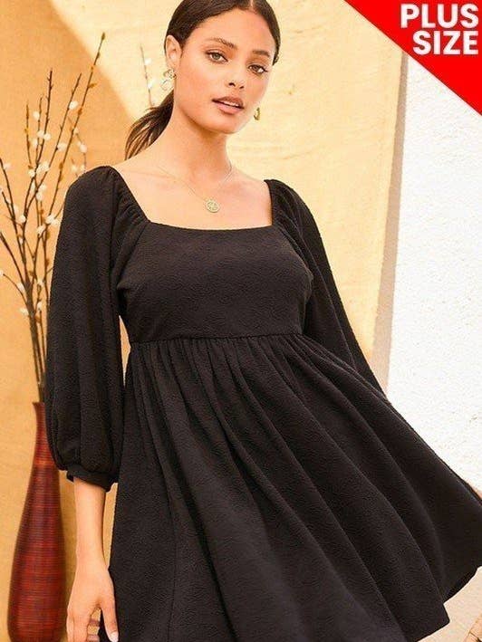 Main Strip - Wholesale Dress - Women's - PLUS SIZE Square Neck Jacquard Babydoll Dress