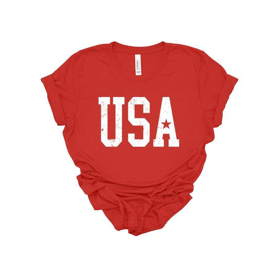 Solid Red Blend USA Star Tee for wholesale on Faire