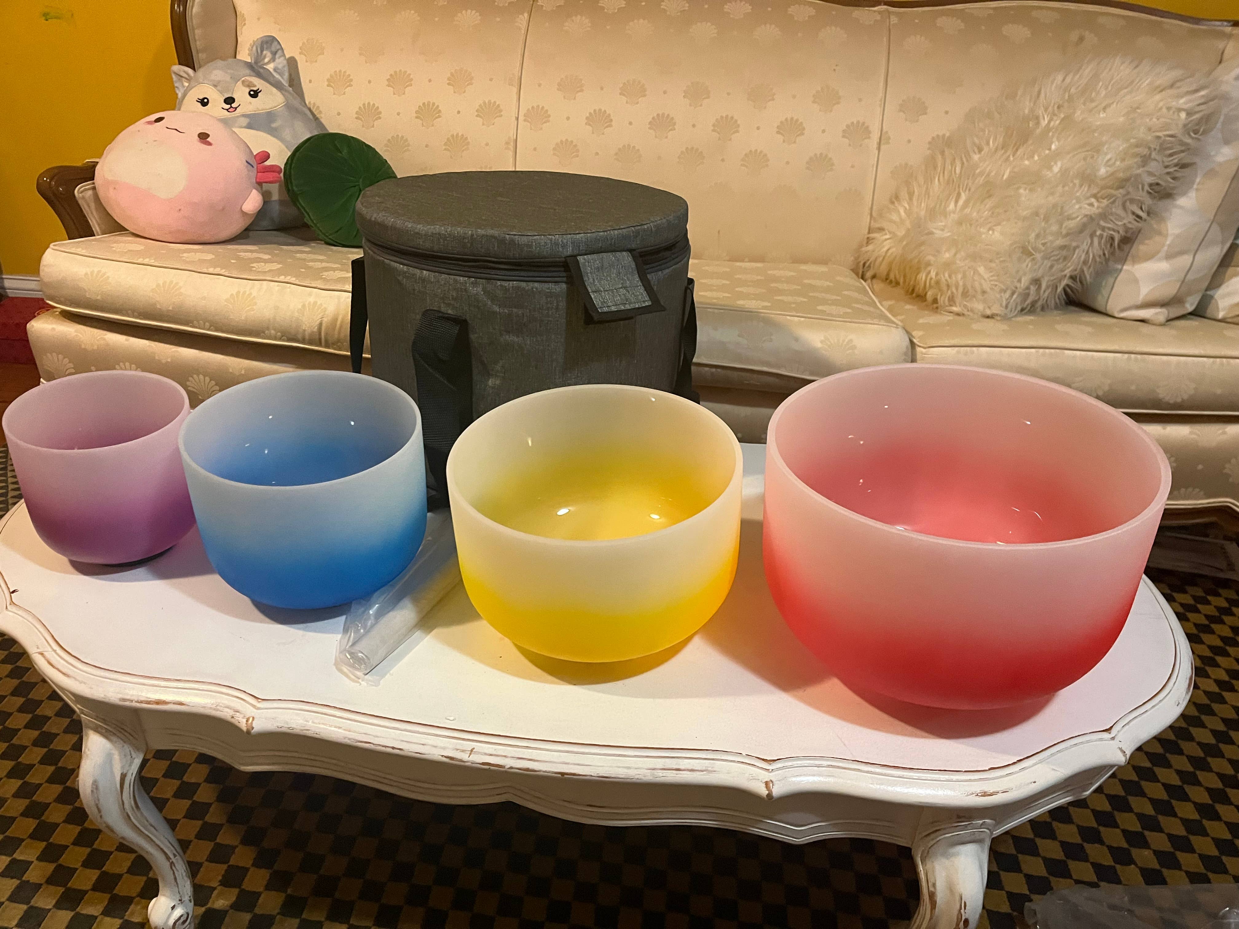 Heritage good Nepal - Vente Accessoire de méditation - Set artisanal de 6 bols chantants en cristal de 15 à 30 cm - Accord parfait1