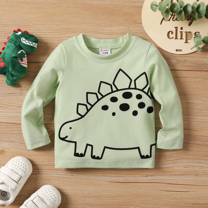PatPat - Wholesale Screen Printed T-Shirt - Kids - Baby/Toddler Unisex Childlike Animal Long-sleeved Shirts