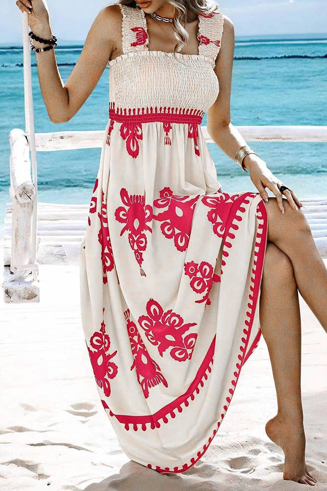 UNISHE - Wholesale Dress - Women's - Beach Resort Style Printed Bandeau Maxi Dress ZK185610