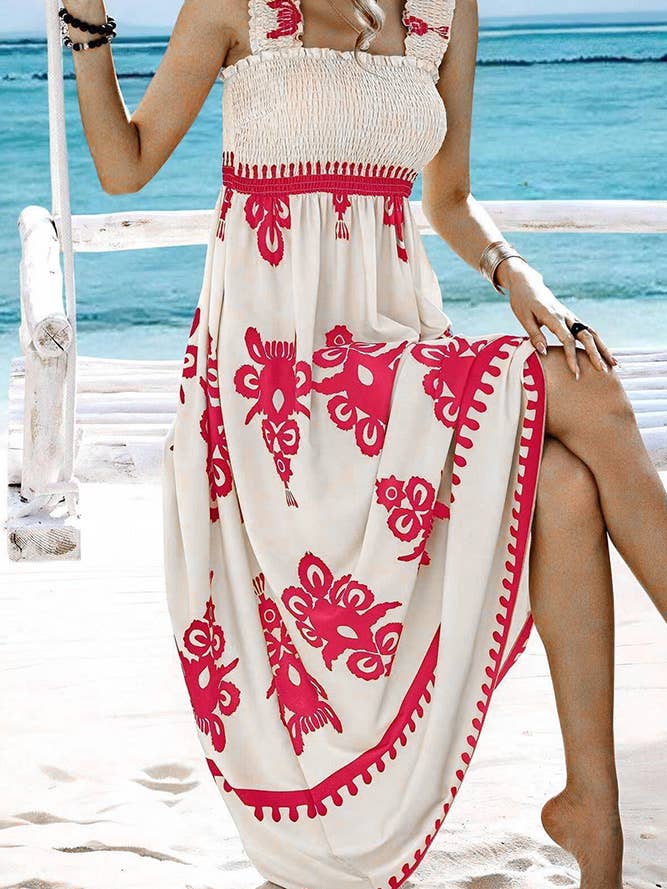 UNISHE - Wholesale Dress - Women's - Beach Resort Style Printed Bandeau Maxi Dress ZK185610