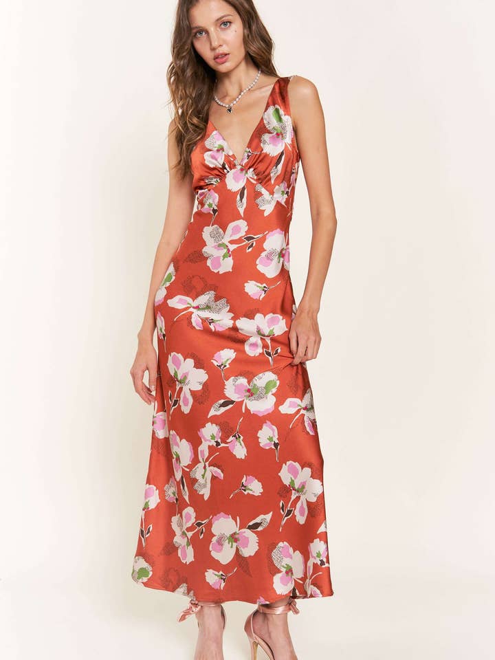 Rust Isabelle Floral Midi -Dress for wholesale by In The Beginning