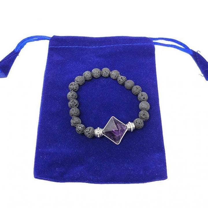 Lava & Amethist Piramide Armband met Fluwelen Zakje voor wholesale door GREENROOTS USA LLC