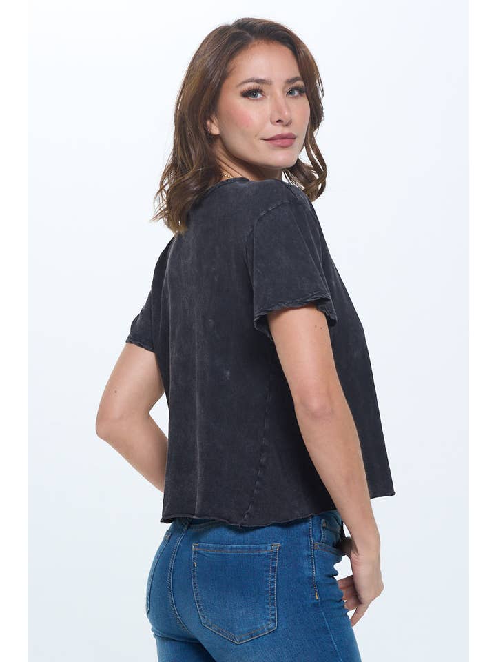 Knit Riot - Wholesale Knit top – Women's - Blank Mineral Washed Cropped Tee11