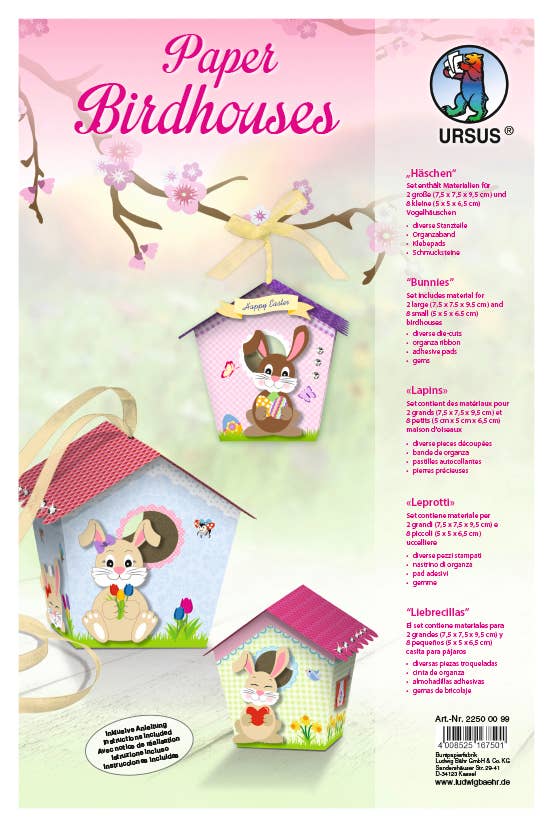 URSUS® / Buntpapierfabrik Ludwig Bähr GmbH & Co. KG - Wholesale DIY Craft Kit - Paper Birdhouses “Bunny”0