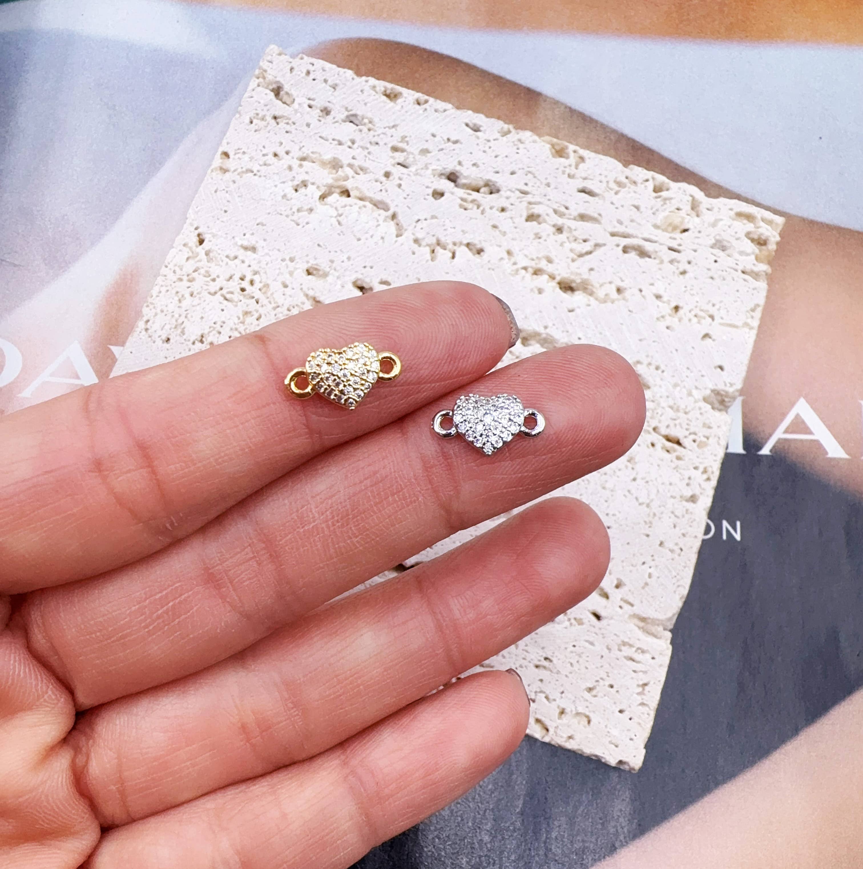 Beads Creation – wholesale Individual charm/pendant – Micro Pave Gold Filled Heart Link Connector, CN4151