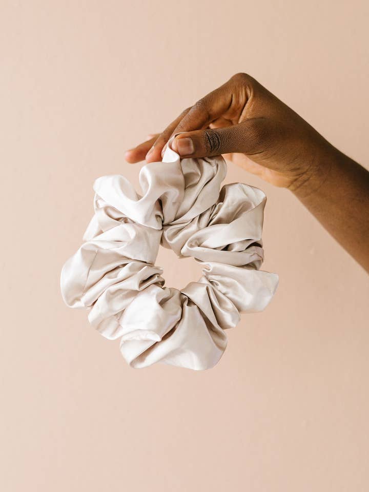 Latte Satin Jumbo Scrunchie for wholesale by Shop Andi