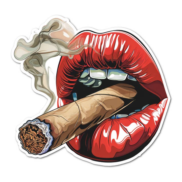 3" 420 Stoner Lips Blunt Smoke laminated sticker herb green for wholesale by Jazzy Pop Stickers
