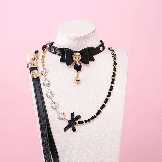 Sort og guld "Molly" halsbånd og snor sæt for engroshandel hos 8th Sin