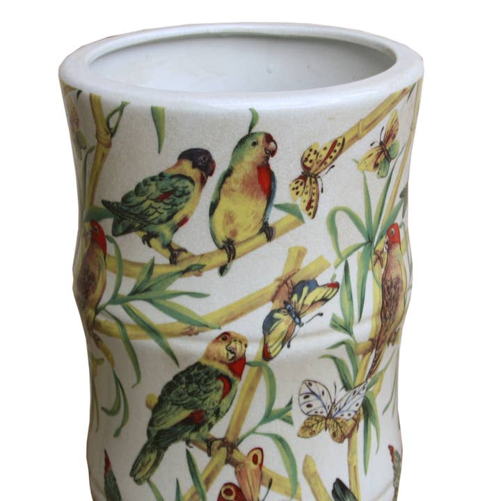 Geko Products - Wholesale Umbrella Stand - Ceramic Umbrella Stand, Bamboo & Tropical Bird Design