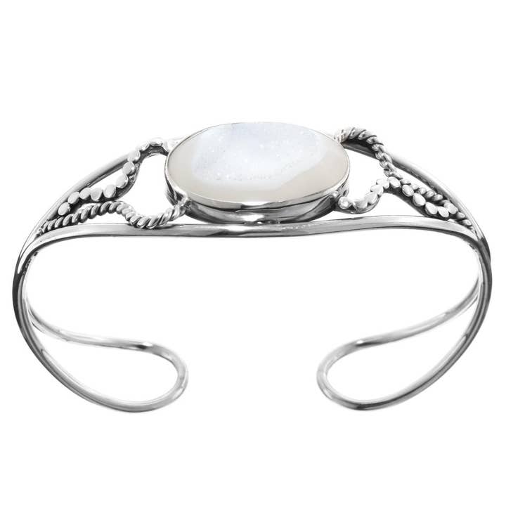 Pulseira de punho em prata de lei 925 com ágata natural drusa. por atacado de FifiRose