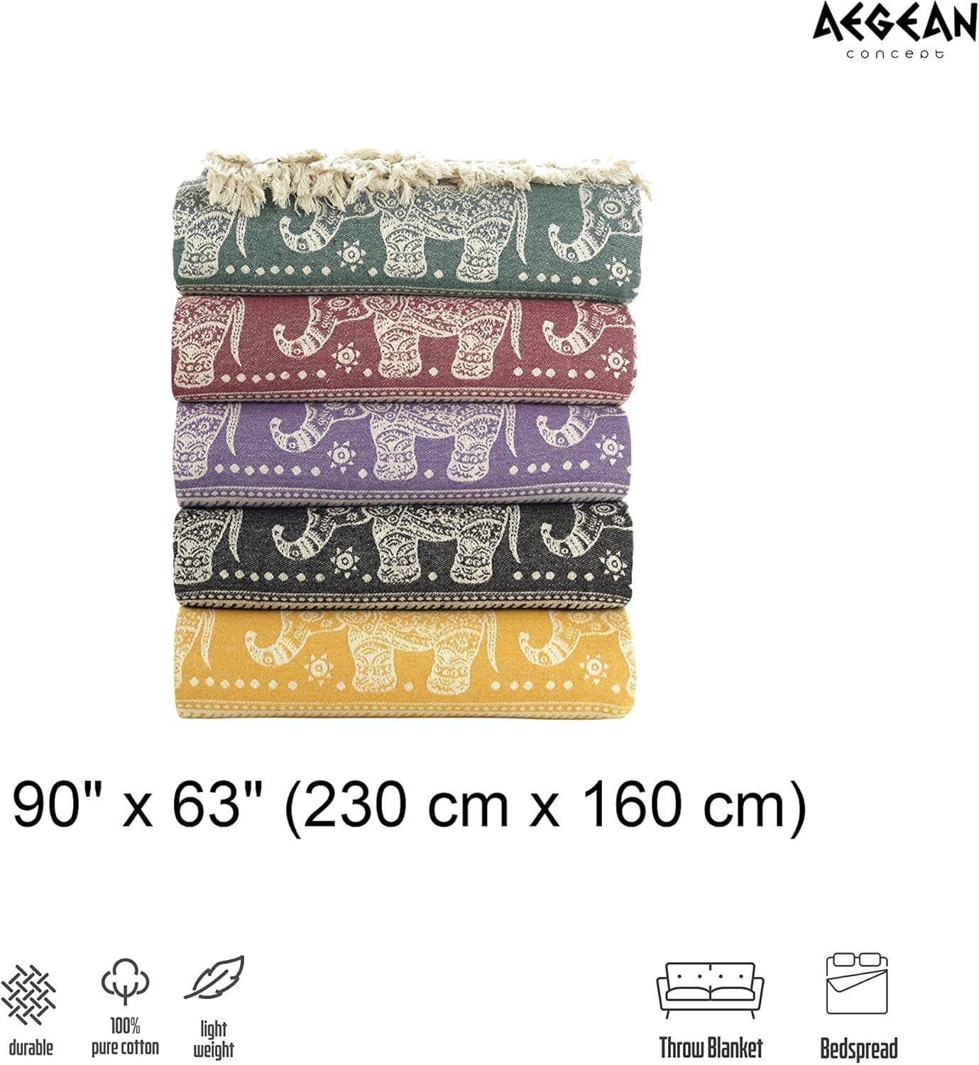 westmarkusa corp - Wholesale Throw Blanket - 100% Organic Cotton Turkish Throw Blanket; 90" x 77" Twin Size Vintage Boho Elephant Bedspread Muslin Light Blankets for Bed or Couch | Indoor or Outdoor Cozy Hand Woven2