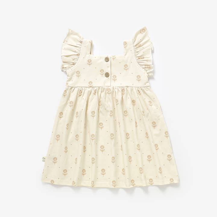 Almond Bud - Wholesale Dress - Kids - Little Girl Flutter Sleeve Rose Dress | Organic Cotton Dress1