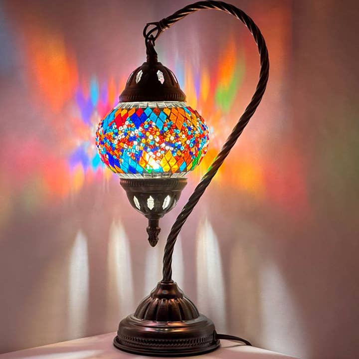 Lampe en mosaïque SILVERFEVER 14,5 pouces à col de cygne à arêtes multiples pour la vente par Silver Fever