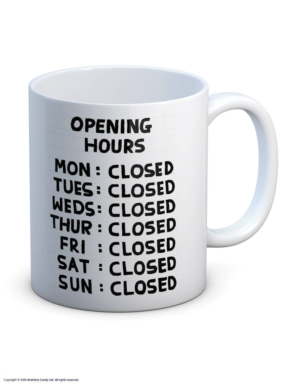 David Shrigley x Brainbox Candy - Wholesale Coffee Mug - Funny Gift David Shrigley Mug - Opening Hours