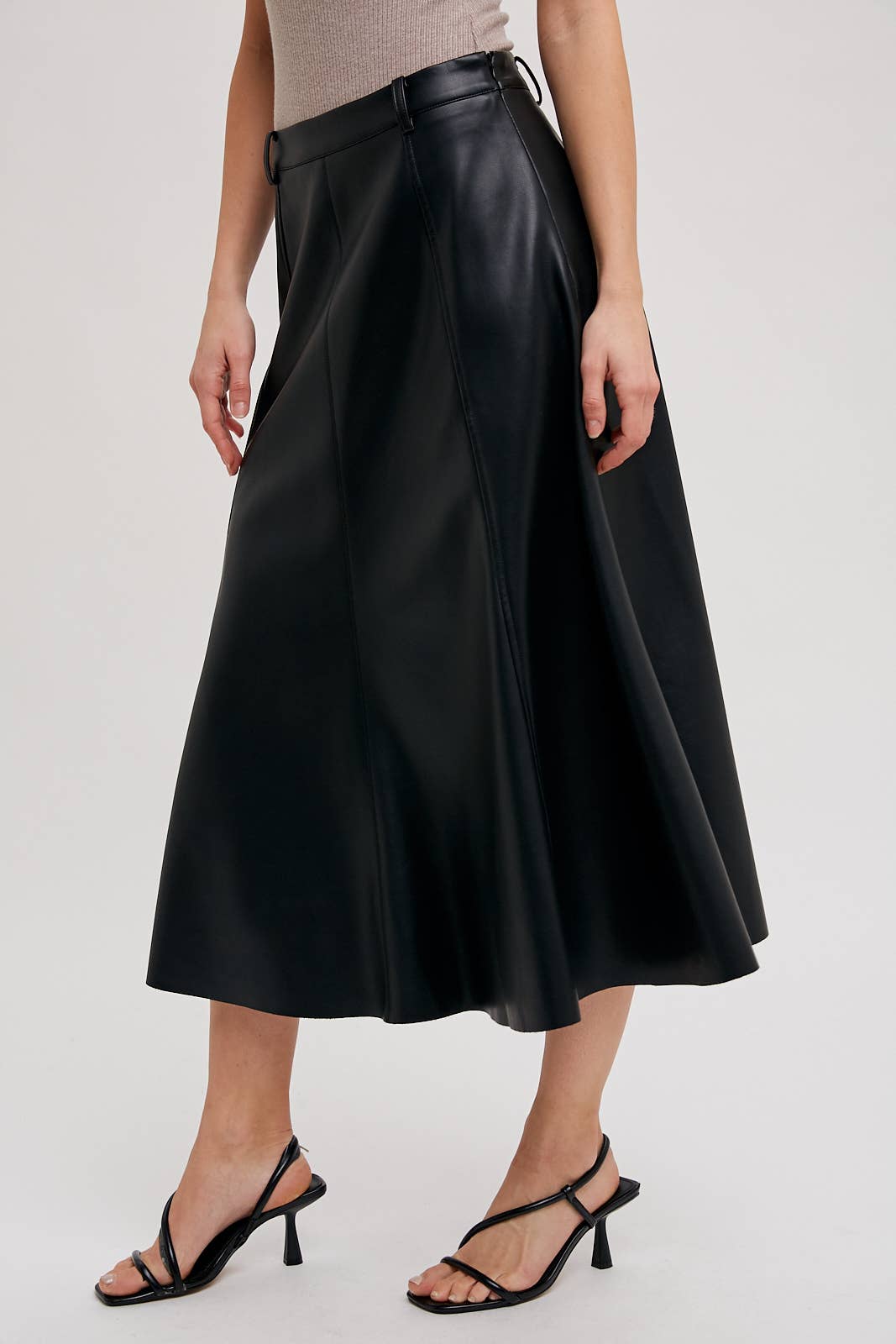 Bluivy - Wholesale Skirt - Women's - FAUX LEATHER FLARE MIDI SKIRT14