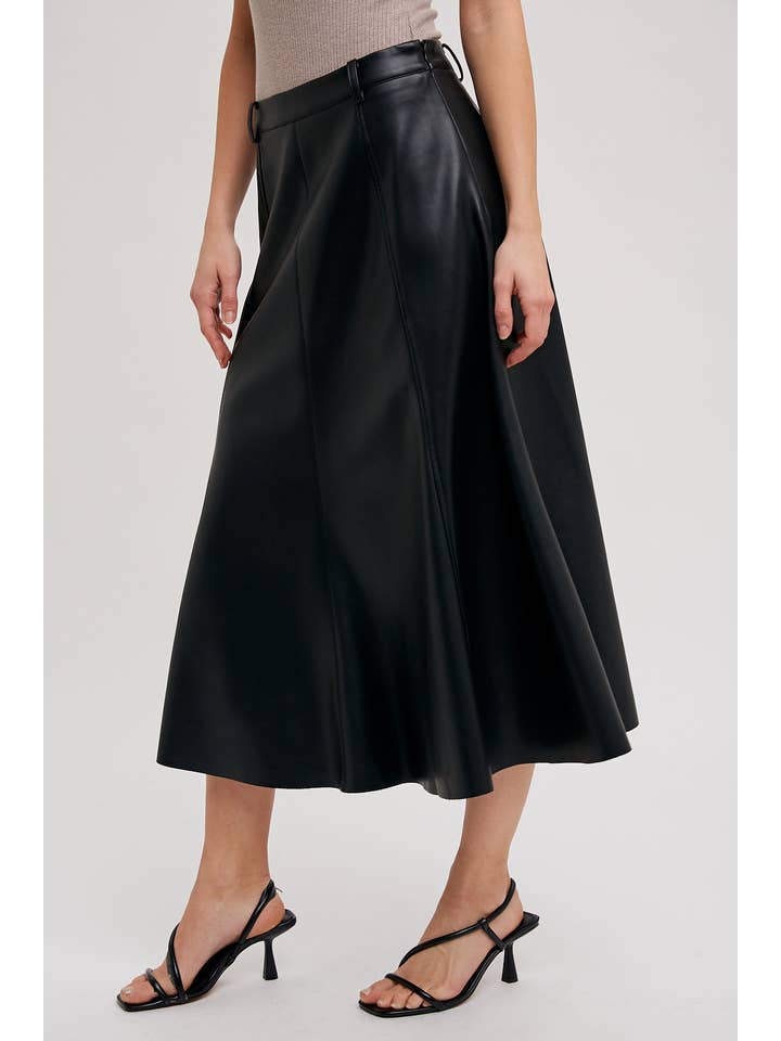Bluivy - Wholesale Skirt - Women's - FAUX LEATHER FLARE MIDI SKIRT14