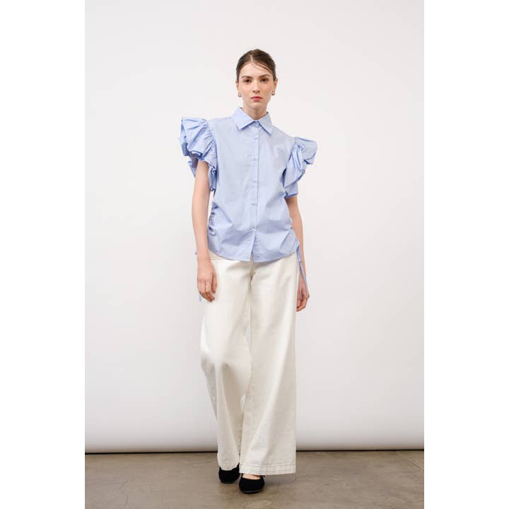 INA – wholesale Blouse – Women’s – Cotton Ruffle Short Sleeve Side Drawstring Tie Top