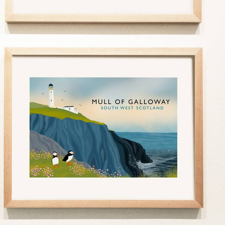 Galloway Arts - Wholesale Art Print - Mull of Galloway | Scottish Travel Poster | Signed by artist | Giclee Art print | Lighthouse print | Puffin Print3