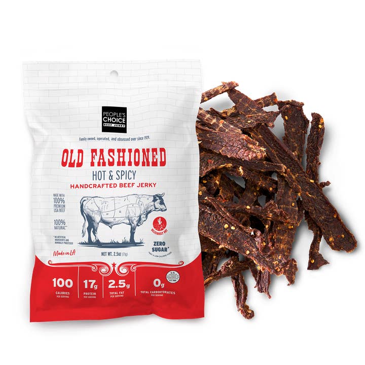 Old Fashioned - Dry Style - Hot & Spicy Beef Jerky 2.5oz for wholesale by People's Choice Beef Jerky