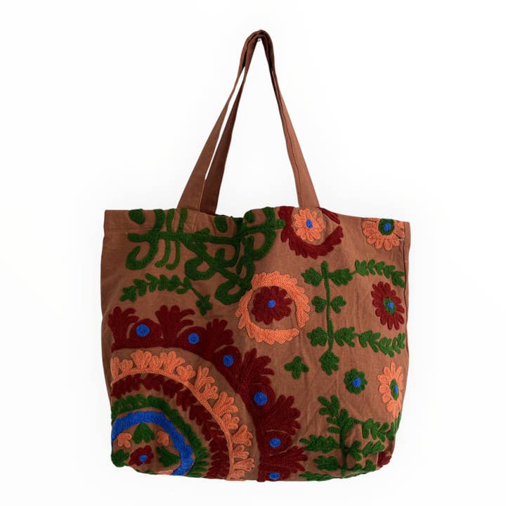 Embroidered Suzani Bag in Brown for wholesale by Hayley & Co