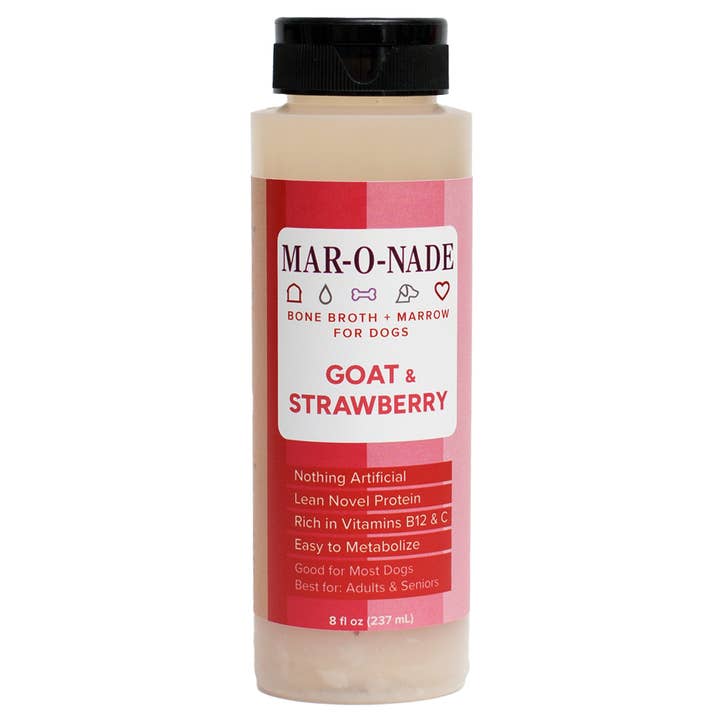 Goat & Strawberry Bone Broth + Marrow for Dogs 8 oz for wholesale by Mar-O-Nade