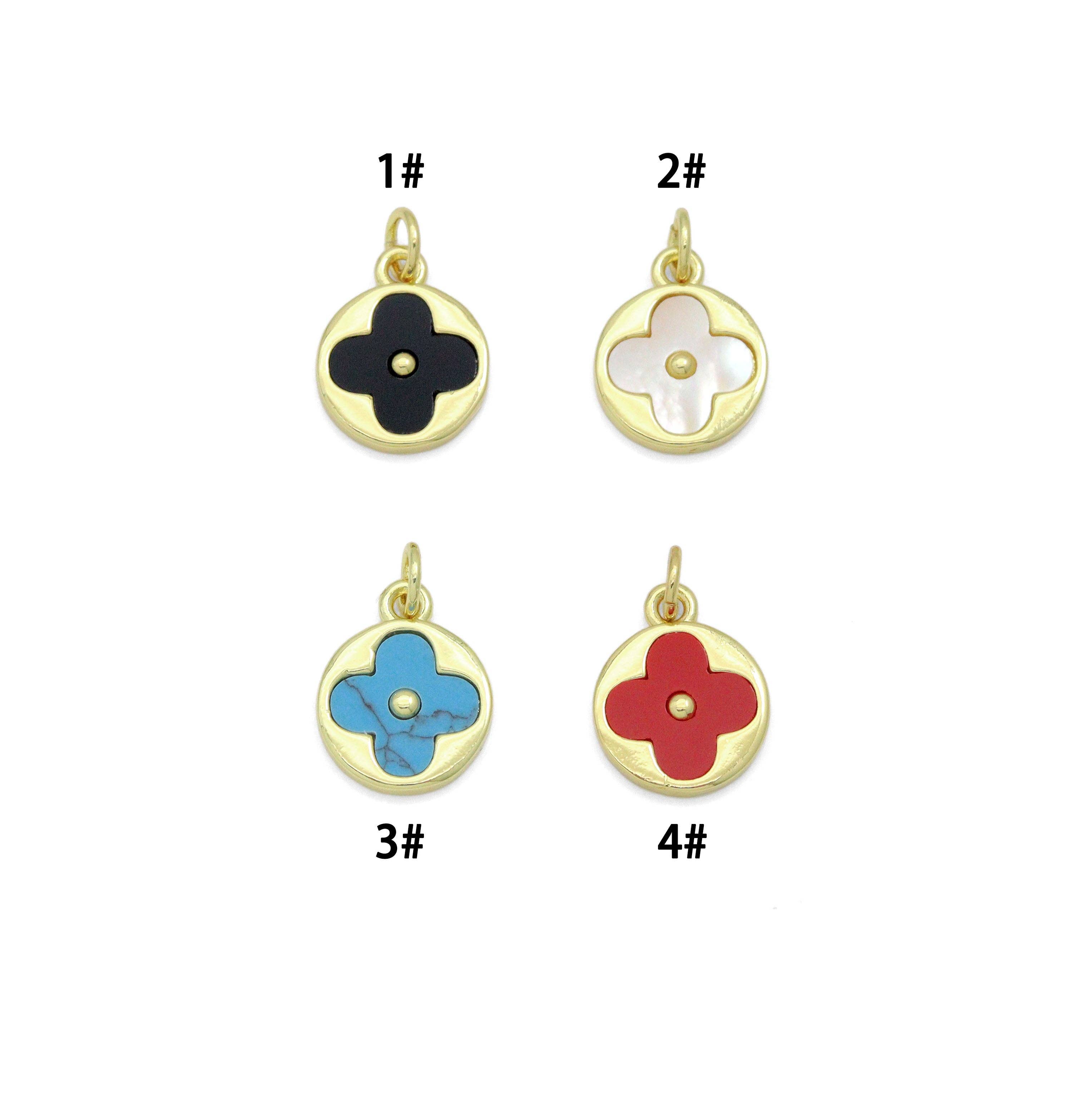 BestBeads&Beyond - Wholesale Individual Charm/Pendant - Mother of Pearl Turquoise Clover Coin Pendant charm, Sku#LX9300