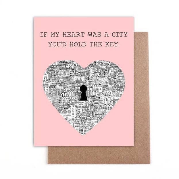 "If My heart was a city...You'd hold the key." Card for wholesale by Jodi Lynn's Emporium of Doodles