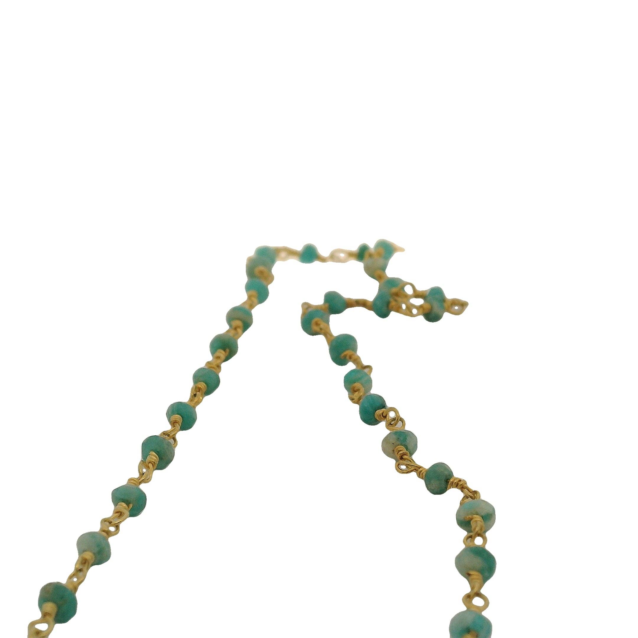 Purity Beads - Wholesale Beaded/Pearl Necklace - Amazonite Gold Plated Rosary Beaded Chain, Gemstone Chain, Natural Gemstone chain, Anti-Tarnish Finished chain. 1 Foot.6