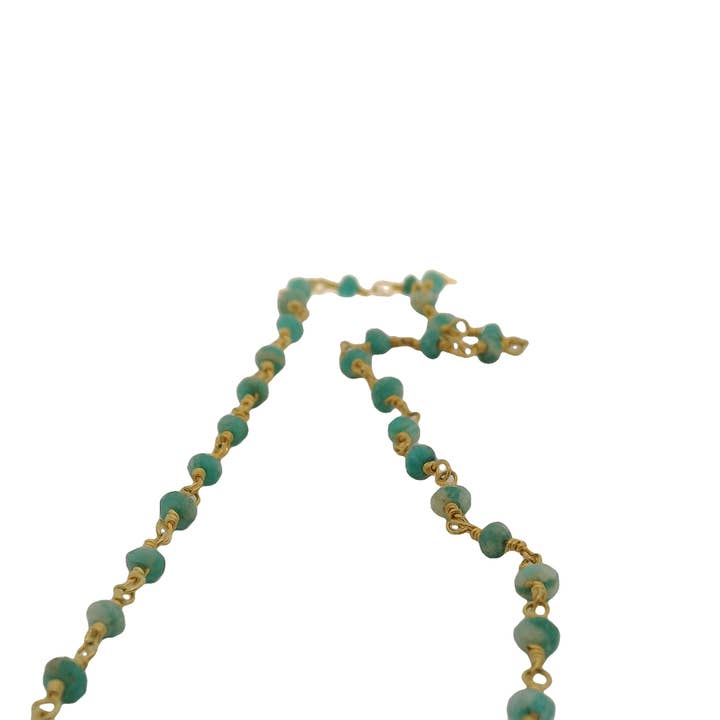 Purity Beads - Wholesale Beaded/Pearl Necklace - Amazonite Gold Plated Rosary Beaded Chain, Gemstone Chain, Natural Gemstone chain, Anti-Tarnish Finished chain. 1 Foot.6