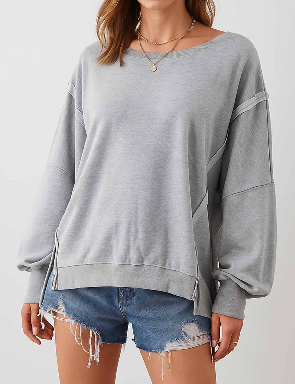 Sweetkama – wholesale Sweatshirt - Dam – Enfärgad oregelbunden Slouchy tröja för damer SKT38524