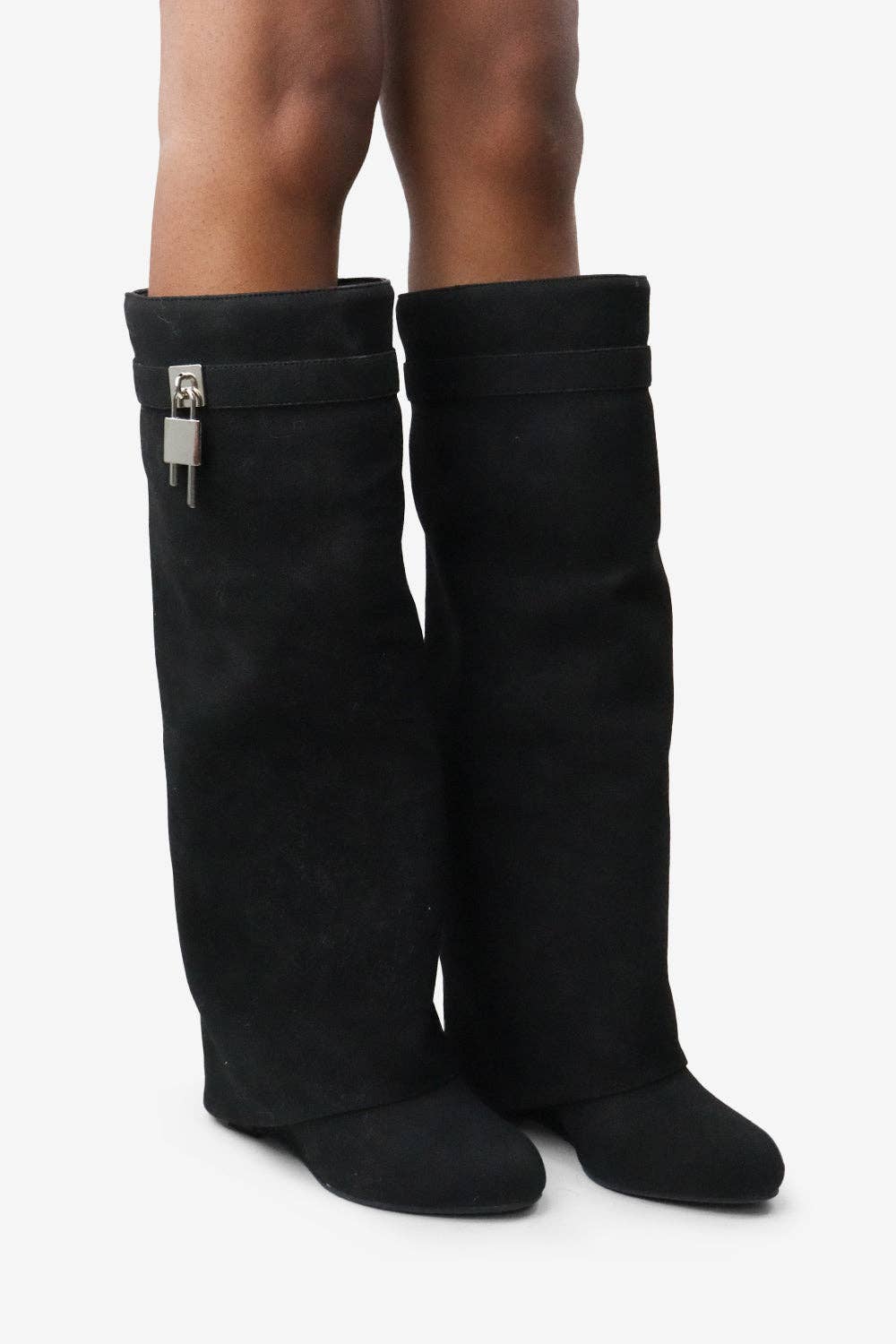 Lemonade Shoes - Wholesale Boots - Women's - I AM THE ONE - Chic Knee-High Suede Boot w/ Lock Detail3