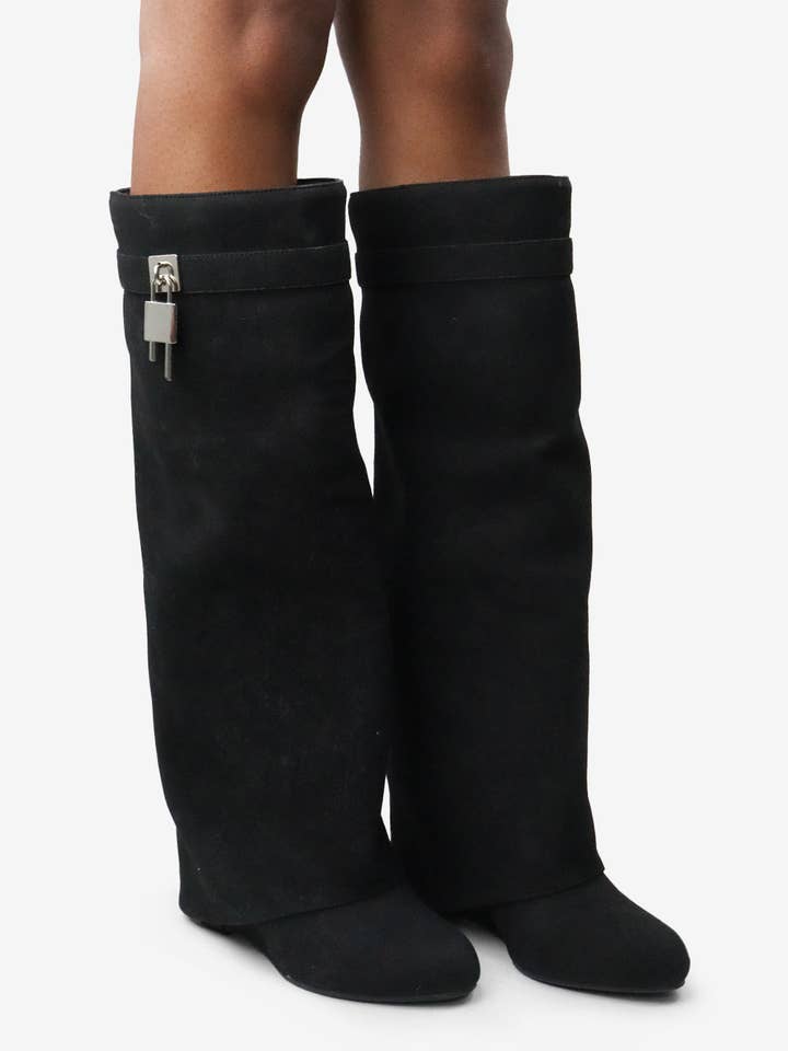 Lemonade Shoes - Wholesale Boots – Women’s - I AM THE ONE - Chic Knee-High Suede Boot w/ Lock Detail3