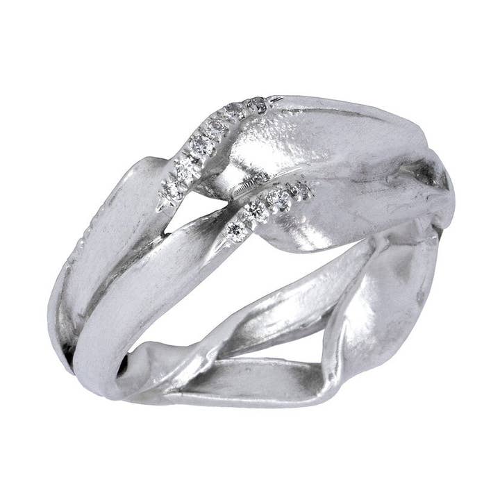 O anel de algas marinhas em prata com 10 diamantes brancos e pretos por atacado de Sandrine B. Jewelry