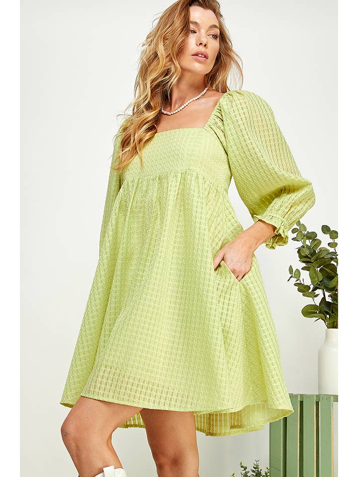 Sweet Lemon – wholesale Klänning - Dam – Rodnande Blom Texturerad Babydollklänning